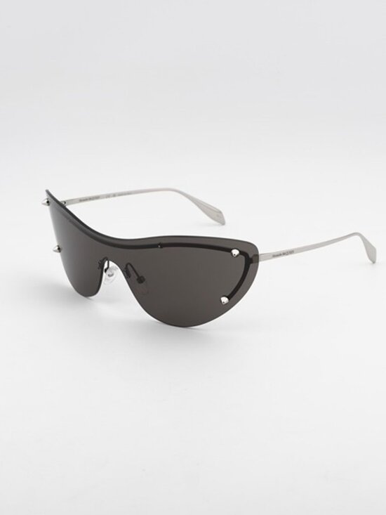 Alexander McQueen AM0413S 007 Sunglasses Silver Shield Frame, Grey Lenses main image 5